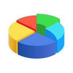 Obraz premium Colorful 3d pie chart with five segments isolated on transparent background