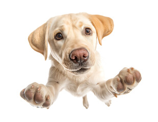 Cute Puppy Labrador Retriever dog jumping up isolated on a transparent background