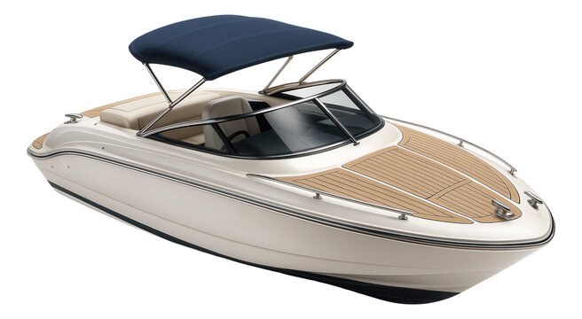 Motor yacht with a retractable bimini top and stainless steel cleats