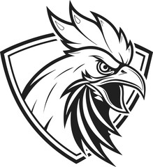 Vector art of a fierce eagle head in a shield, isolated on white background