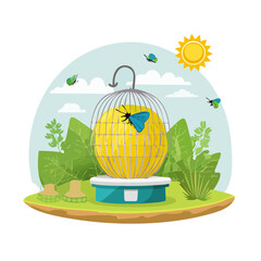 Fototapeta premium Butterfly in a Birdcage SVG Illustration