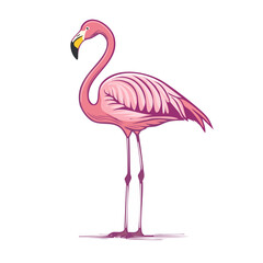 Stylish pink flamingo illustration. Tropical bird concept art. Exotic wildlife design element. Summer avian icon for greeting cards and decor.