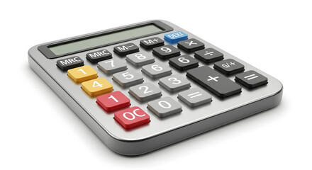 Silver calculator with colorful buttons for accounting calculations and financial analysis in business, education and personal budgeting