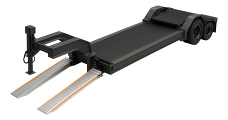 Drop deck trailer with adjustable height and loading ramps