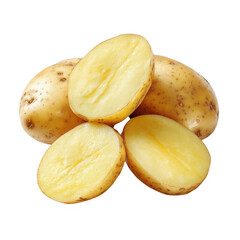 Fresh potatoes, halved, light yellow flesh