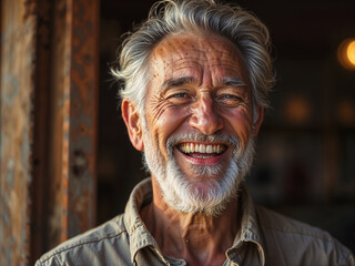 A smiling senior man with a gray beard