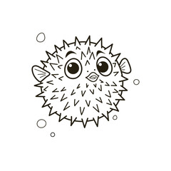 Cute Cartoon Puffer Fish with Bubbles