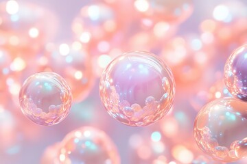 Abstract design of floating, iridescent spheres in soft, pastel colors.