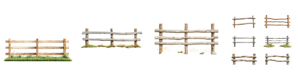 Obraz premium Rustic Wooden Fences Isolated on White Background
