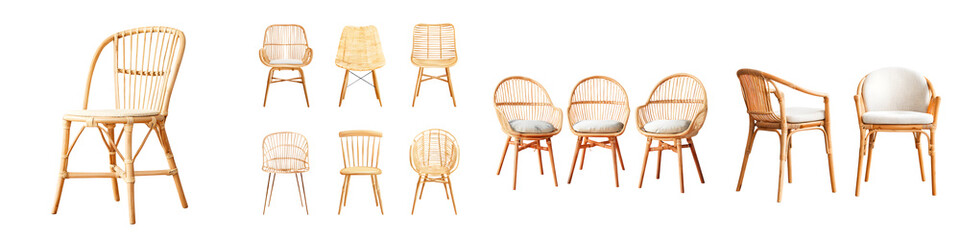 Fototapeta premium Rattan Chair Collection - Bohemian Style Furniture on White
