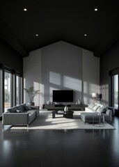 Black living room Empty room interior design architecture blank design room