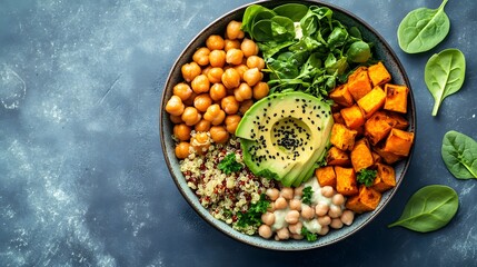 bowl with quinoa avocado chickpea