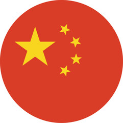 Minimalist Chinese Flag Circle Icon with Yellow Stars, Flat Vector Illustration for National and Cultural Representation