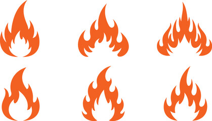 Minimalist Fire Icon Set with Simple Flame Symbols, Flat Vector Illustration for Safety and Warning Use