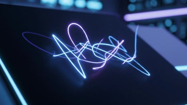 Futuristic Panel Showing Glowing Gestural Motions with Looping Patterns and Dynamic Zoom