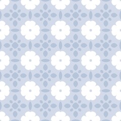 Elegant floral repeat pattern on a light blue trifold. calming floral pattern with soft petals and subtle blue accents. Floral geometric symmetry grid seamless pattern background.