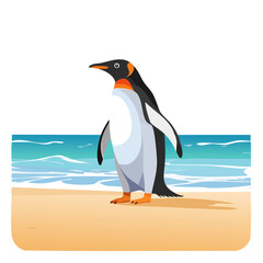 Naklejka premium Penguin on the Beach Illustration