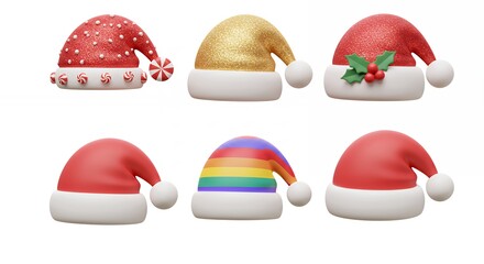 Colorful santa hats for christmas holiday collection