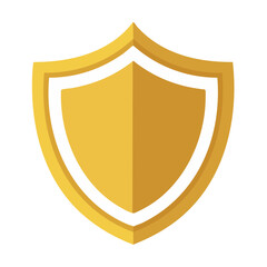 Golden shield emblem with white border Icon of protection security emblem heraldry vector illustration isolated black background