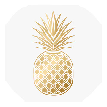 Elegant gold pineapple fruit on white background sophisticated tropical summer harvest trendy foil accent isolated