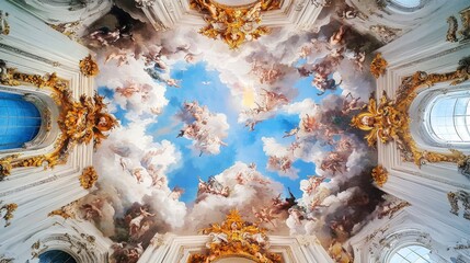 Exquisite fresco painting captures attention in a royal palace.