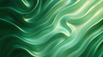 Luxurious green silk fabric with flowing wavy patterns and highlights