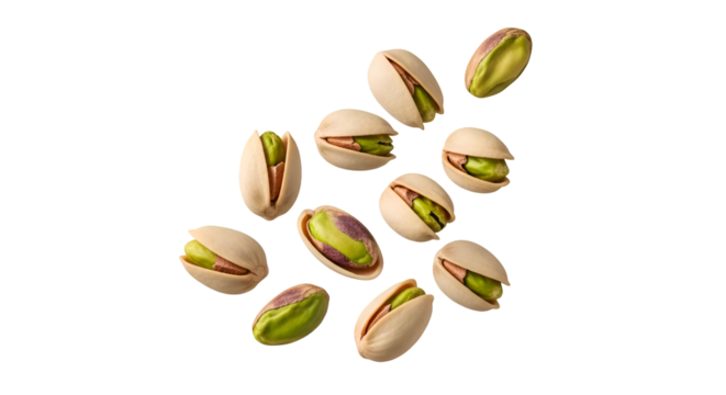 Pistachios Falling on Black Background, Transparent Images.  Perfect for Designs.