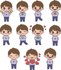 Set of funny cartoon characters featuring diverse children, with smiling faces, perfect for school and family illustrations