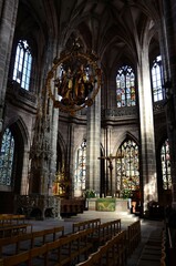 Nuremberg, Germany 10.17.2019: The interior of Lorenzkirche (St. Lorenz church) in Nuremberg