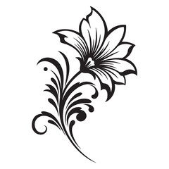 Elegant black and white floral design vector with detailed petals and decorative flourishes
