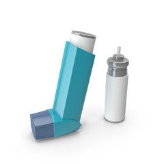 Asthma Inhaler and Spacer, Medical Device Illustration, 3d render, transparent background, PNG