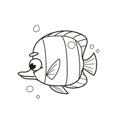 Coloring Book Butterflyfish Character in Line Art Style