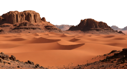 Desert Landscape:  Sand Dunes and Rocks Against Transparent Background