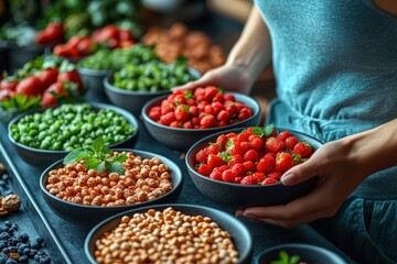 Obraz premium Fresh and healthy snack ideas featuring colorful fruits and vegetables for weight management