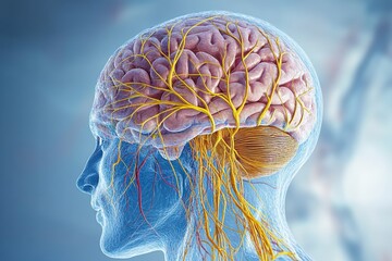 Detailed illustration of human brain anatomy highlighting the nervous system