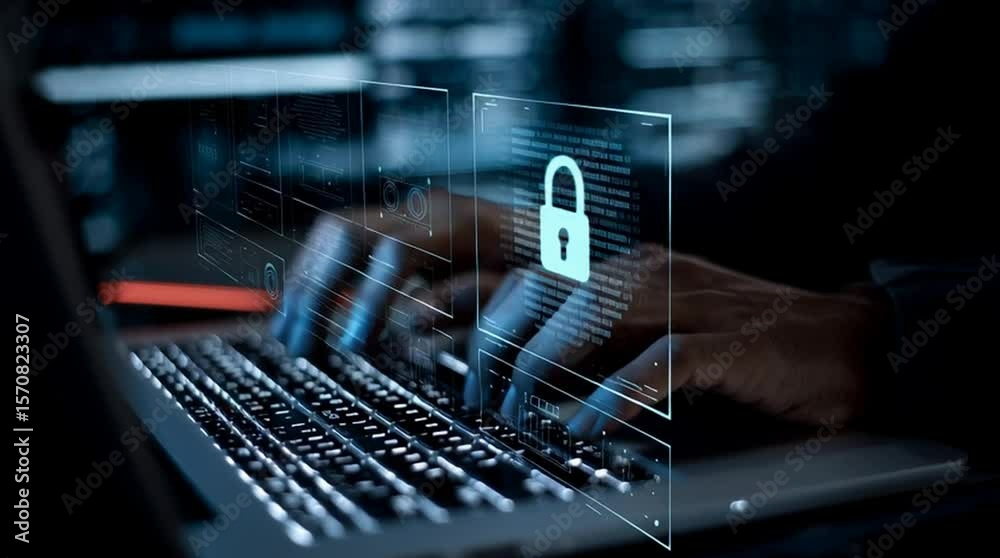 Poster video. secure data protection and network security systems. vpn connections and zero trust security.