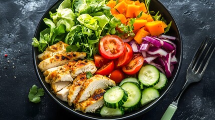  chicken salad bowl with fresh vegetables