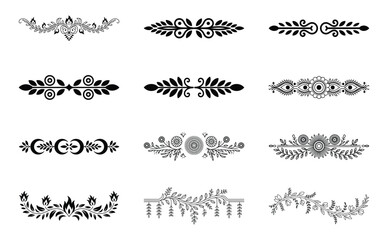 Collection of decorative flourishes and divides isolated on white background