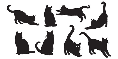 Set of Cat Silhouettes in Various Poses