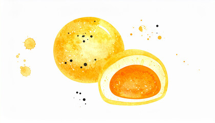 Watercolor painting of delicious mochi. Traditional Japanese dessert. Rice cake. Hand drawn art.