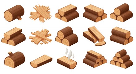 Isometric wood logs collection graphic design
