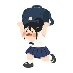 Illustration of Schoolgirl Struggling with Heavy Backpack