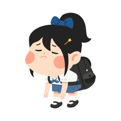 Illustration of Tired Schoolgirl with Backpack