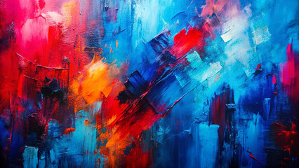 Vibrant Abstract Painting in Blue, Red & Magenta – Modern Texture Art