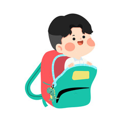 Schoolboy emerging from a backpack