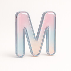 3D letter "M" made of transparent glossy glass