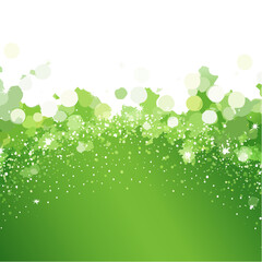 Fototapeta premium Green bokeh background with white sparkles and circles for celebrations