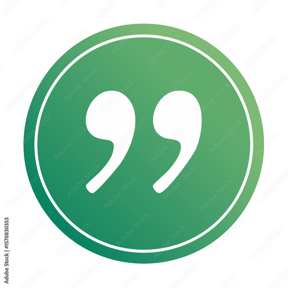 Fototapete quotation mark on a green gradient circle, quote icon. empty text field with geometric design.