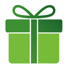 Green gift box with white bow vector icon for celebrations, events, and holidays on a black background