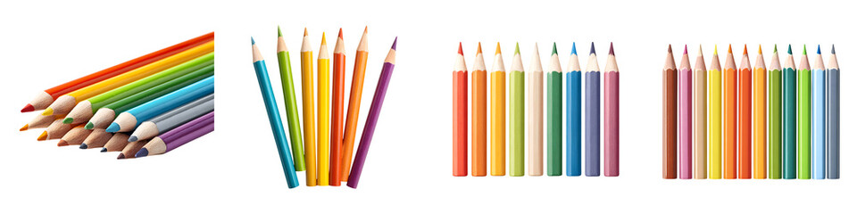 Collection of Colorful Pencils Isolated on White Background